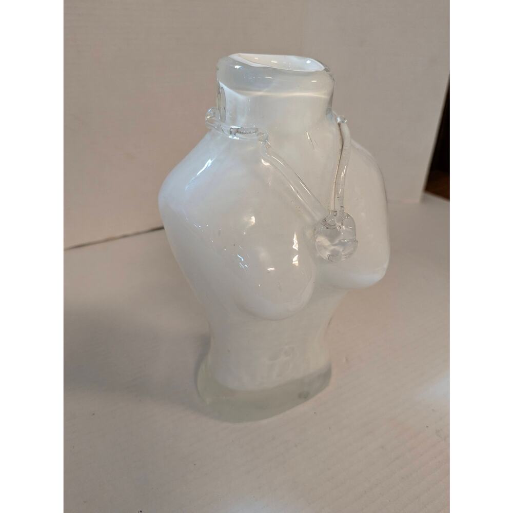 Vintage Y2K Frosted Glass Female Bust Torso Vase Clear Necklace Statue 10" - Picture 6 of 12